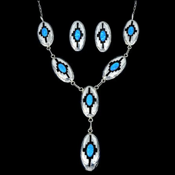 Genuine NA Opalite Sterling Silver Lariat Necklace Set by Felix Perry